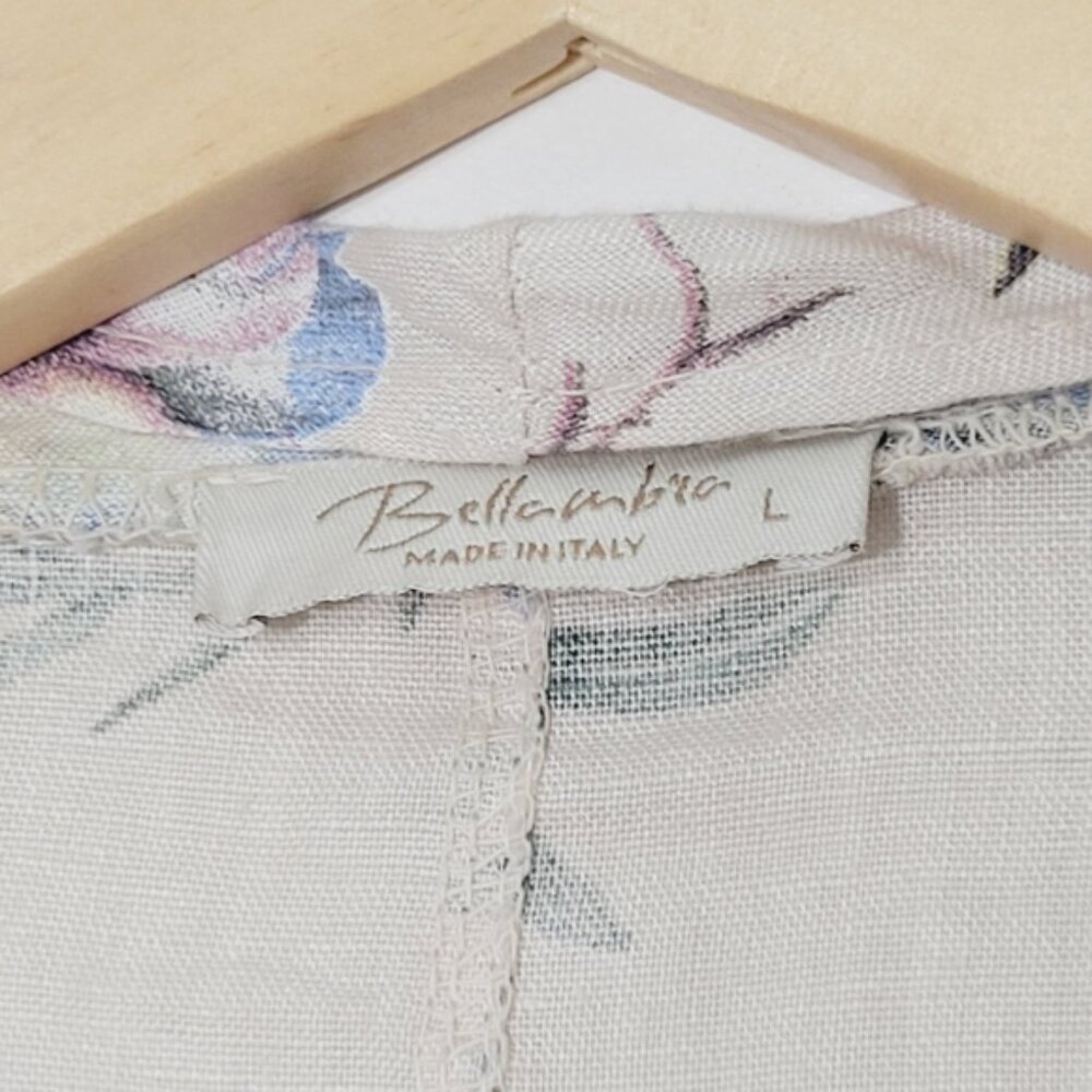 Bellambra Floral 100% Linen Open Cardigan Italy Lightweight Adjustable Sides L - Picture 2 of 10